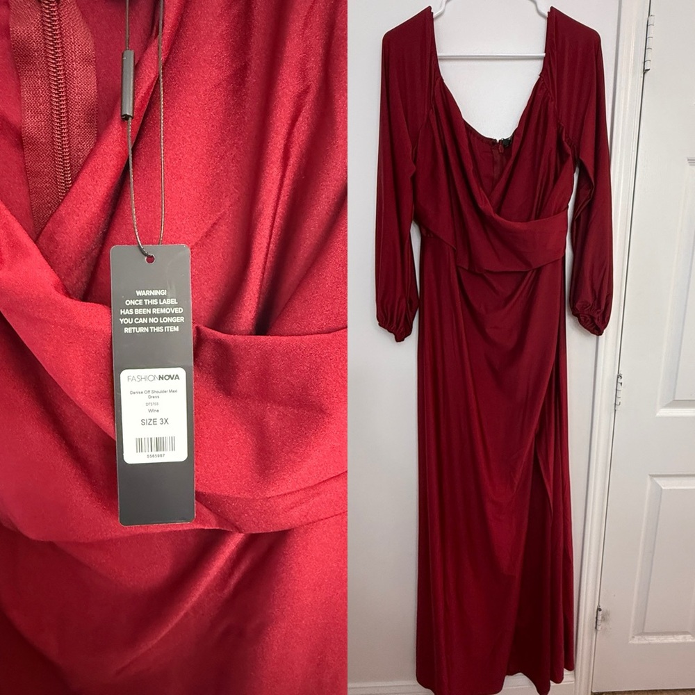 Fashion Nova Burgundy Long Sleeve Dress